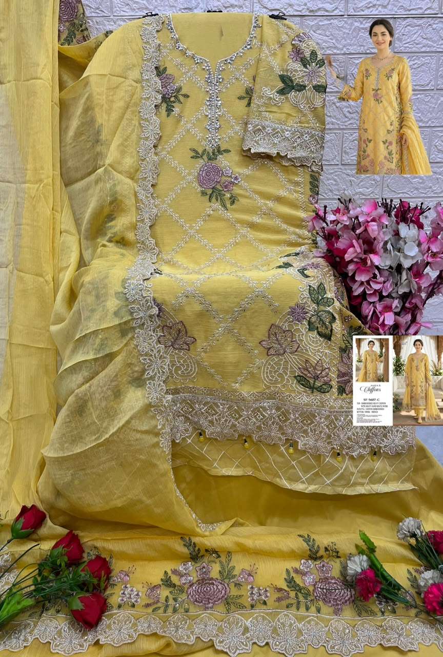 SHREE FABS SF 5607 COLOR CHIFFON HAND KHATLI & LATKAN SUIT FOR UNSTITCH SET WHOLESALE